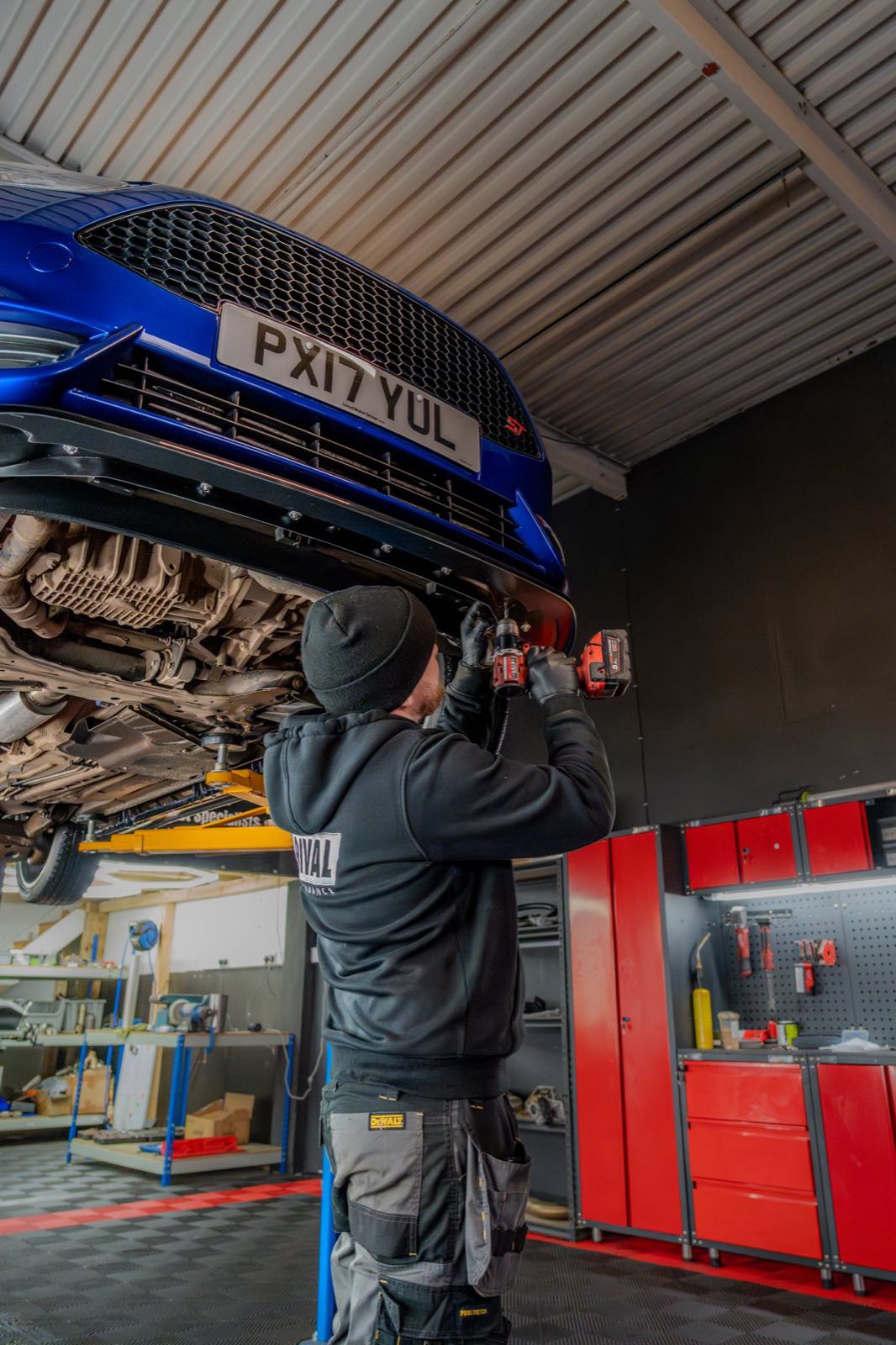 Fitting a Maxton front splitter to a Ford Fiesta ST180 at DS Autoworx — behind-the-scenes workshop photography